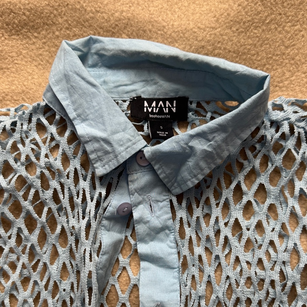 Blue Mesh Button Down Shirt - Picture 2 of 3